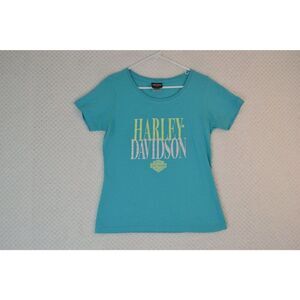 Harley Davidson Women's Large Fitted Aqua Green Short Sleeve T-Shirt